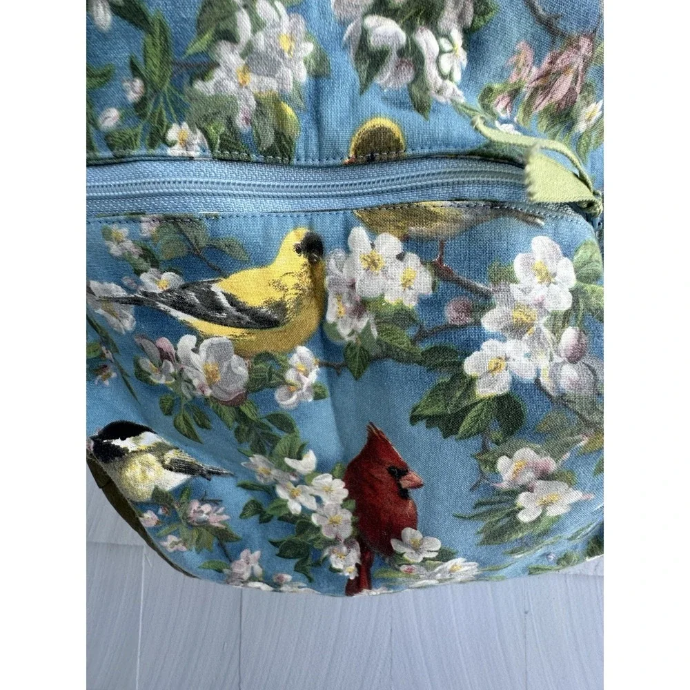 Sally Bag Bird Print Shoulder‎ Bag Floral Cotton Corduroy Trim Zip Hobo